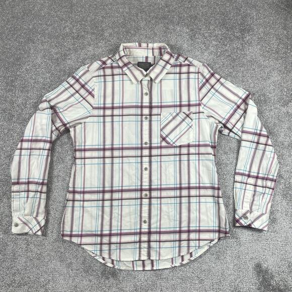 Pendleton Flannel Shirt Womens Medium Plaid Outdoors Fall Button Up White - Picture 2 of 11